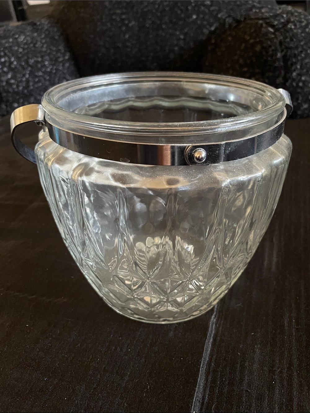 Clear Cut Glass Ice Bucket with Silver-Tone Handle